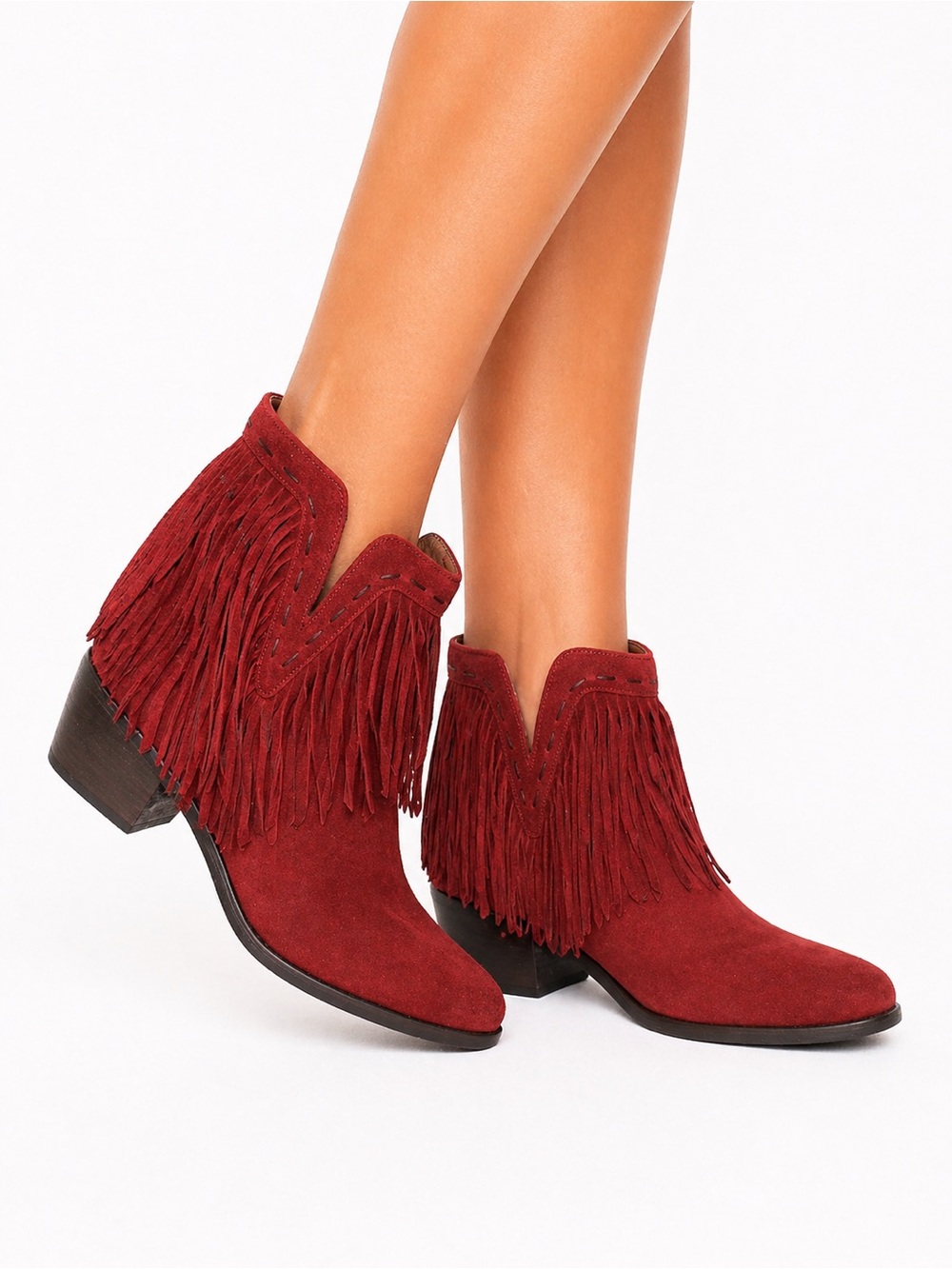 Bella Vita Size 7 Fringe Suede Ankle Boots - Burgundy Women Shoes